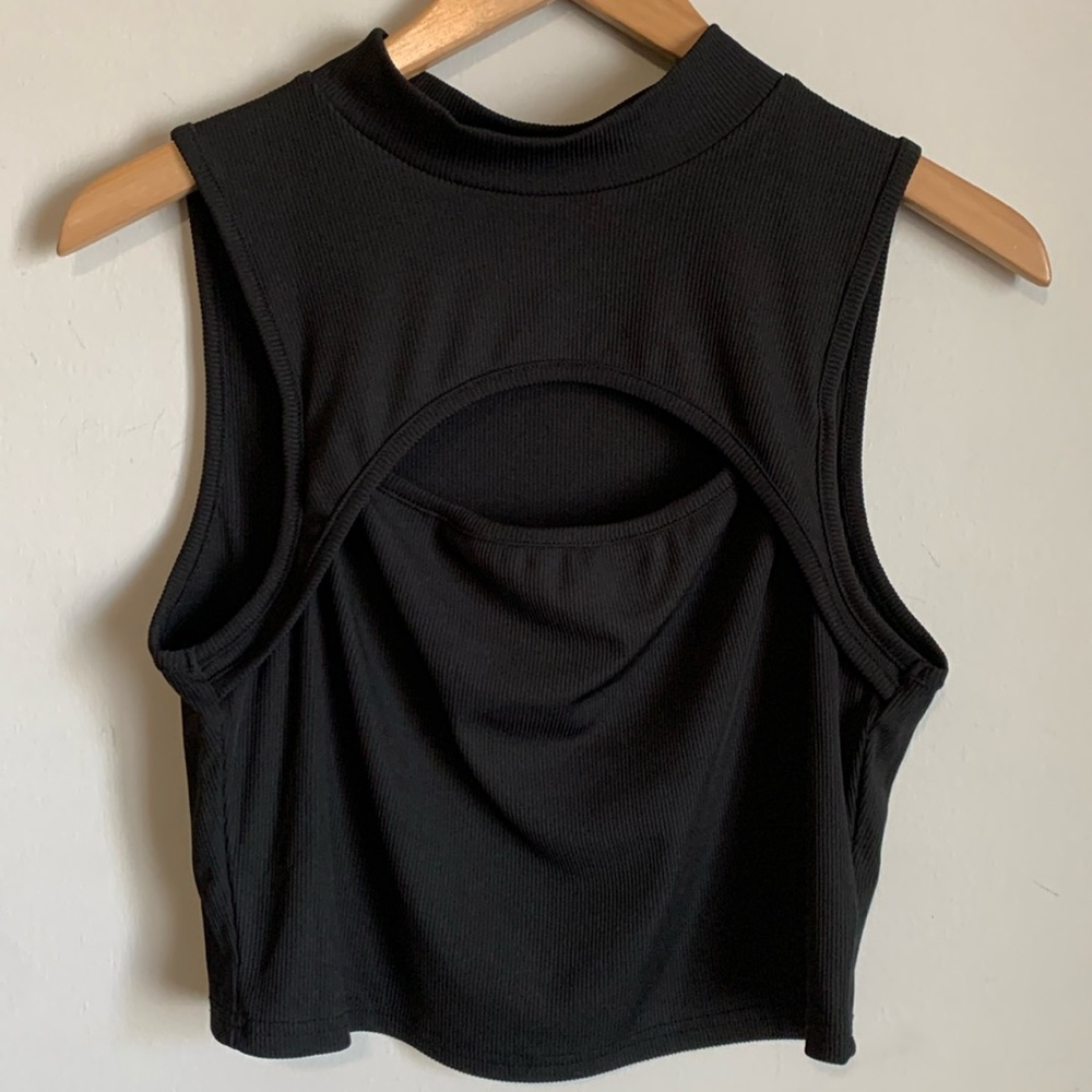 Shein Black Crop Top Large Womens Cut Out Chest Sleeveless Ribbed Tank Summer